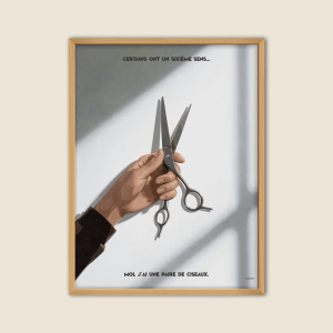 Affiche pour coiffeur avec une illustration stylisée et une citation drôle parfaite pour décorer un salon de coiffure
