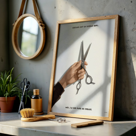 Affiche pour coiffeur avec une illustration stylisée et une citation drôle parfaite pour décorer un salon de coiffure